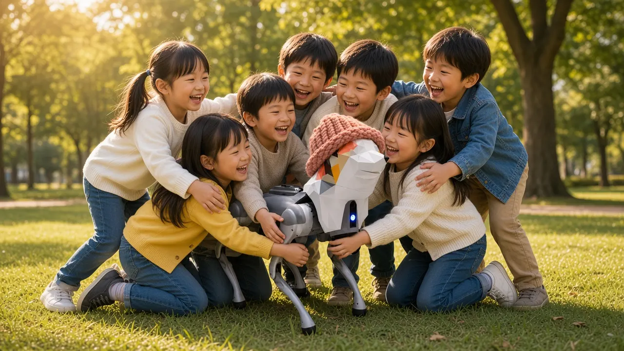 Kids hugging Hatchan